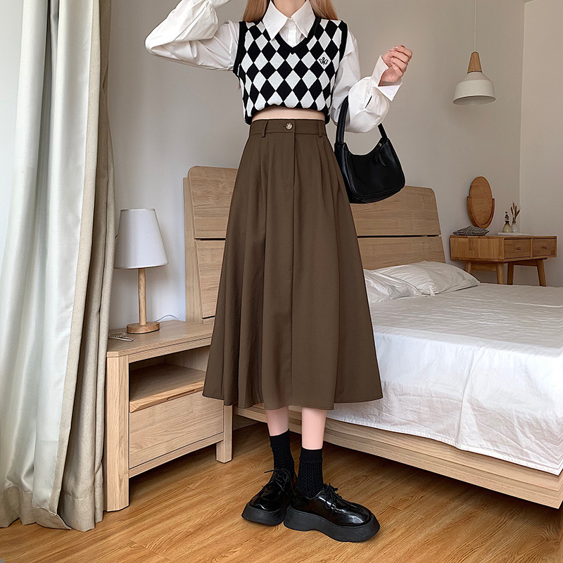 The new Korean-style slimming MIDI skirt for women in the 2022 autumn and winter season is in vogue with A large swing A-line skirt trend pic 21