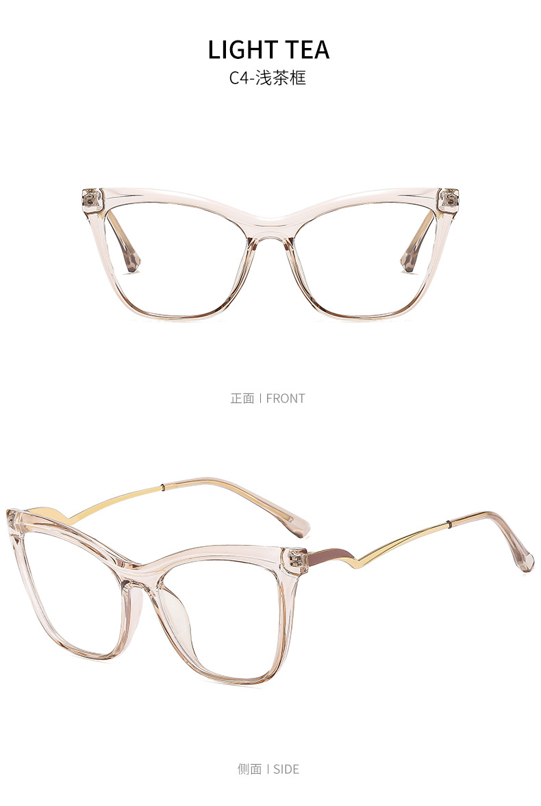 TR90 metal spectacle frame anti-blue light, European and American fashionable cat-eye flat light glasses, decorative Optical glasses pic 16