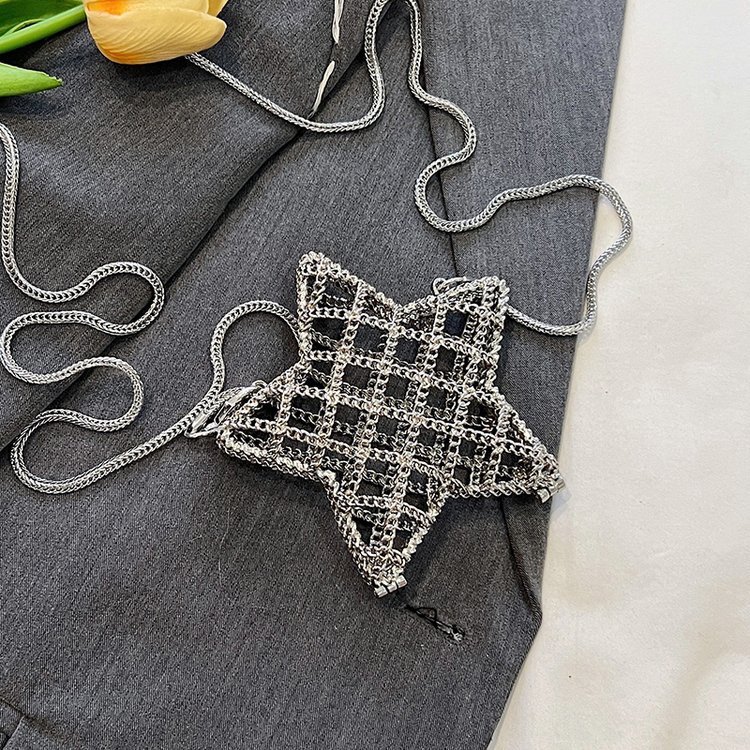 跨境2024夏新款小香风镂空金属星星包晚宴包单肩斜挎气质链条女包详情76