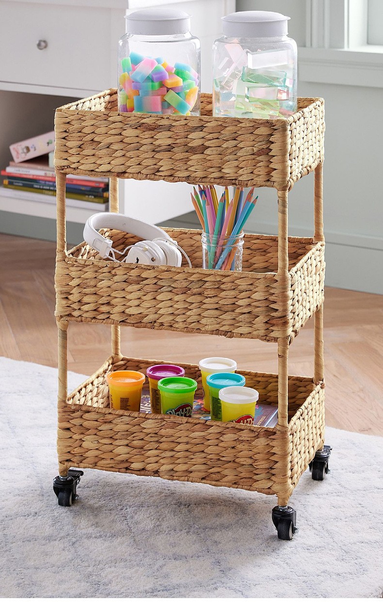 北欧风带轮草编储物架杂物置物架手工编织收纳整理架多层收纳筐详情10