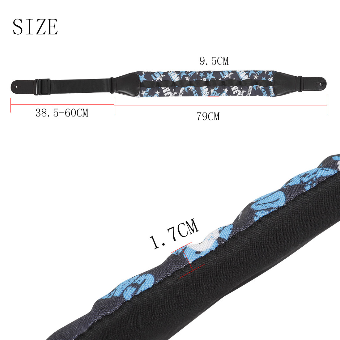 The guitar strap is made of cotton, thickened and widened, adjustable leather strap, pressure-reducing strap, and blue and white star bass shoulder strap pic 3