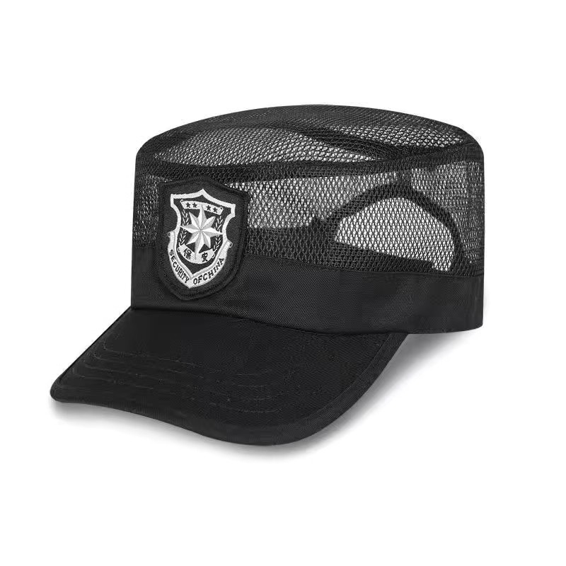 品牌【森多娜】 保安帽 夏季网眼透气物业门卫帽黑色平顶安保执勤帽可调节保安帽子详情7