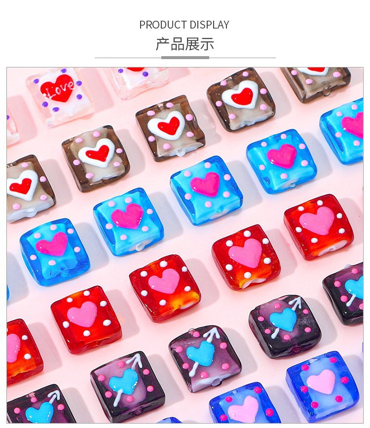 精美琉璃方块爱心滴油手绘DIY手链项链手机链斜挎链串珠配饰详情9