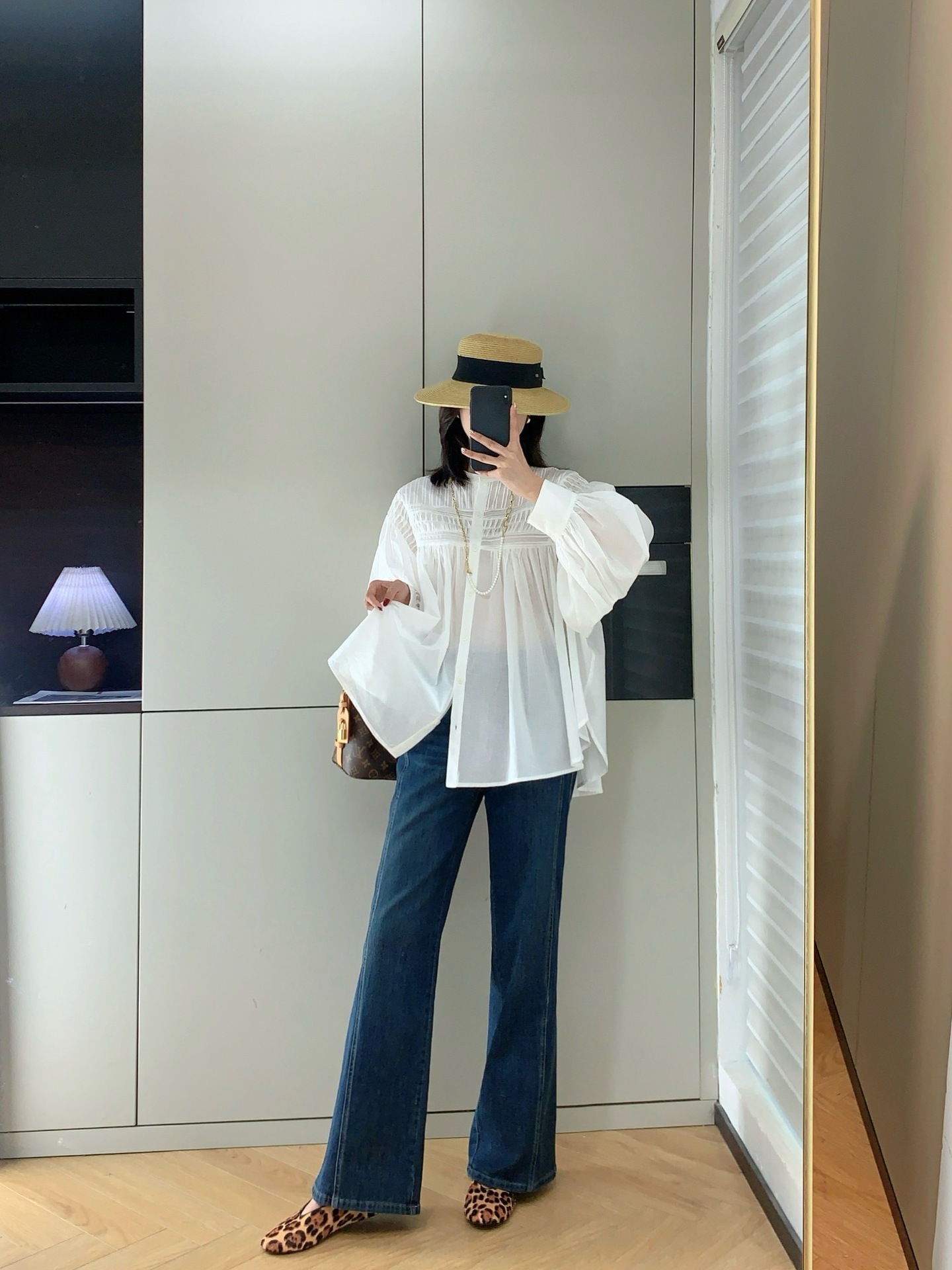 复古时髦高腰斜裁宽松显瘦百搭弹力直筒宽松微喇叭牛仔裤G031612详情9