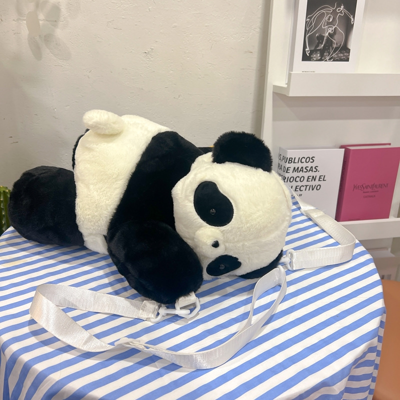 2024新款时尚熊猫双肩包清新甜美可爱卡通毛绒玩具包仿真抱枕背包详情38