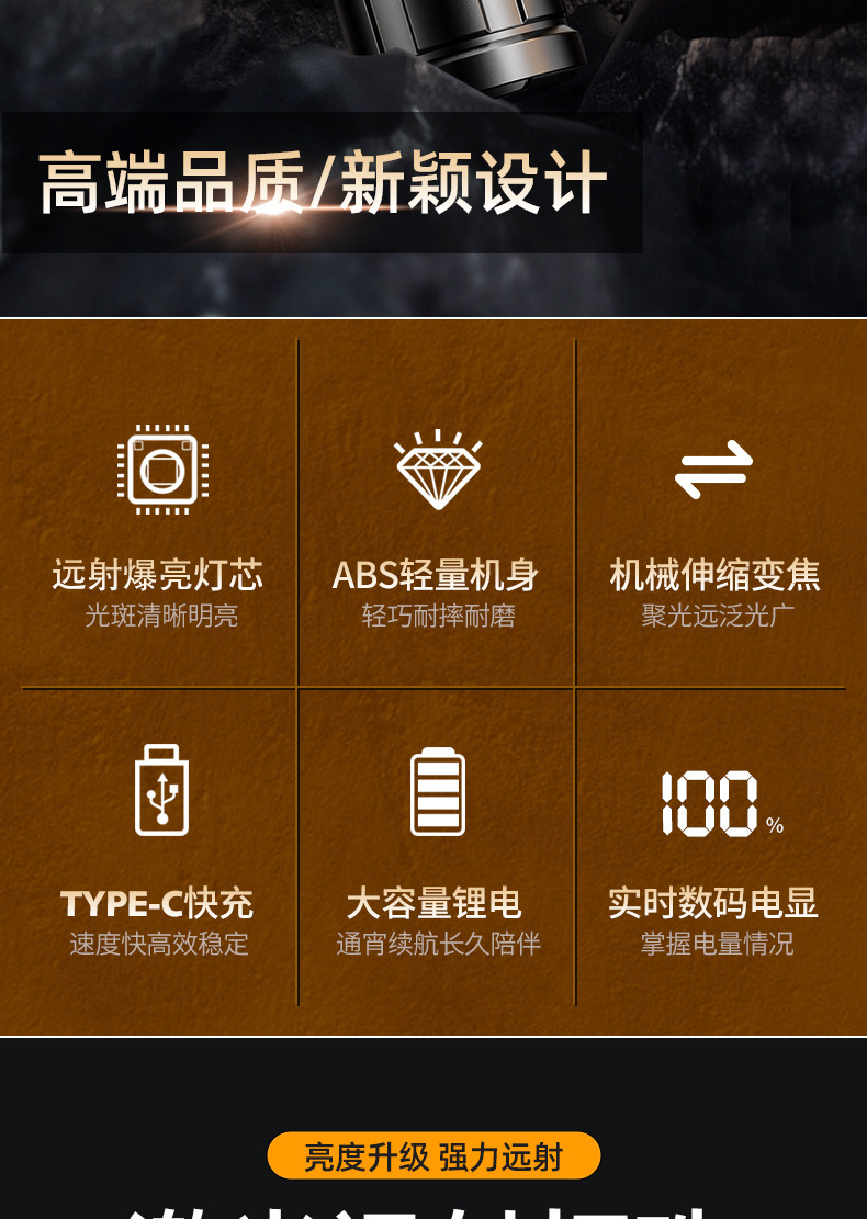 高亮度超亮手电筒强光充电户外激光家用迷你便携耐用多功能长续航详情2