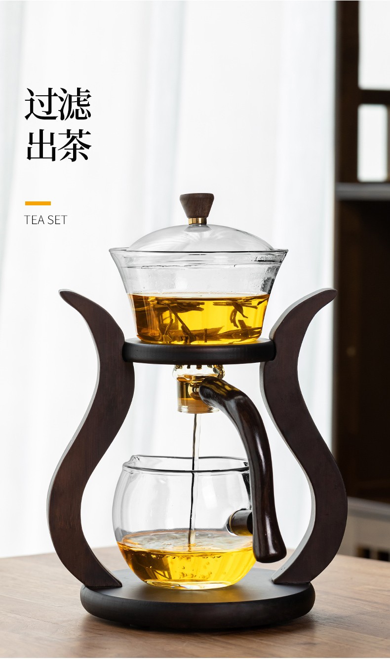 Lazy person semi-automatic palace lantern tea set, glass Japanese tea brewer, magnetic household Gongfu tea brewing set gift box pic 11