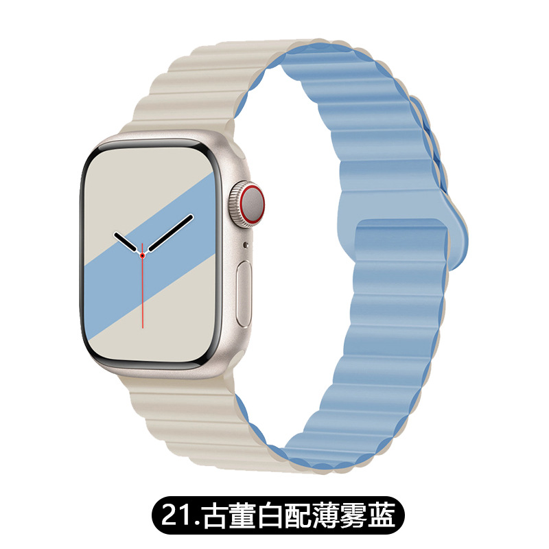 适用AppleWatch苹果硅胶表带iwatch1-9代/SE双色磁吸回环手表表带详情9