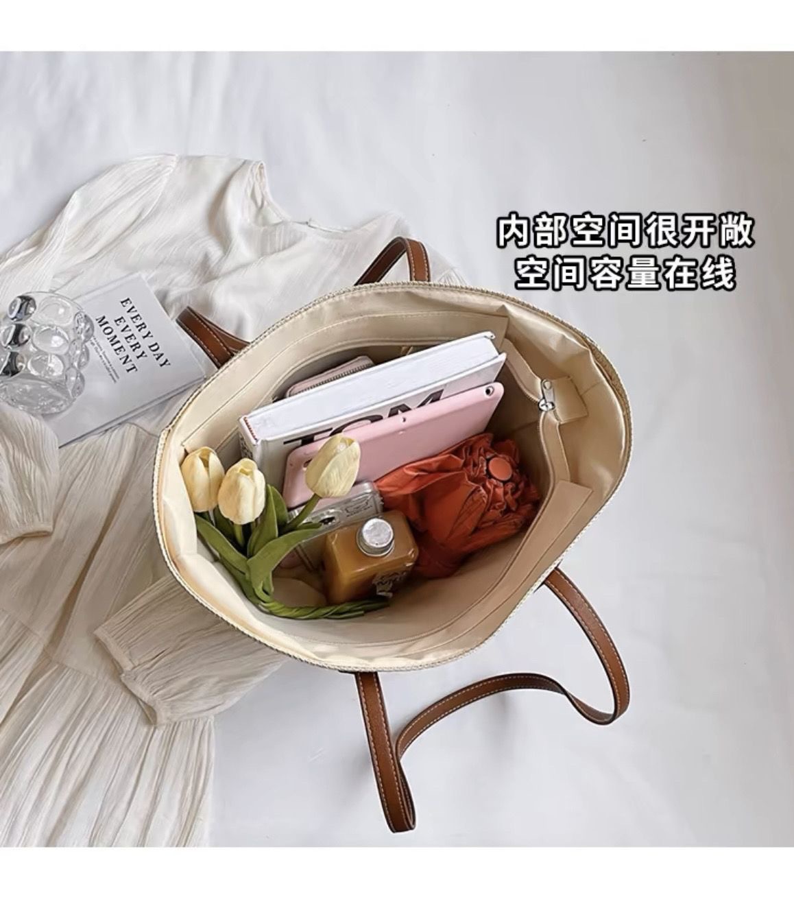 跨境女包ins新款简约时尚草编包大容量腋下单肩镂空编织沙滩包女详情2