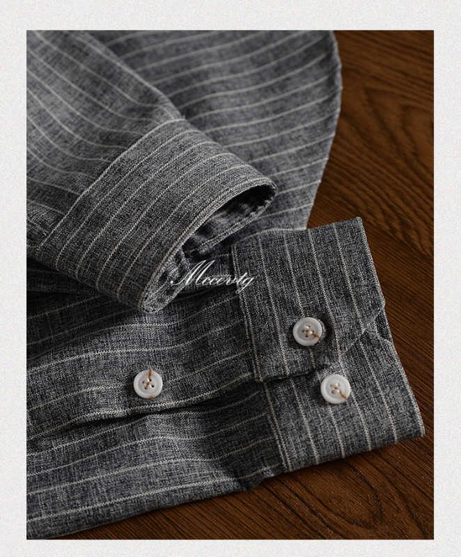 2025新款条纹衬衫男美式复古修身长袖高级感商务休闲西装衬衣免烫详情7