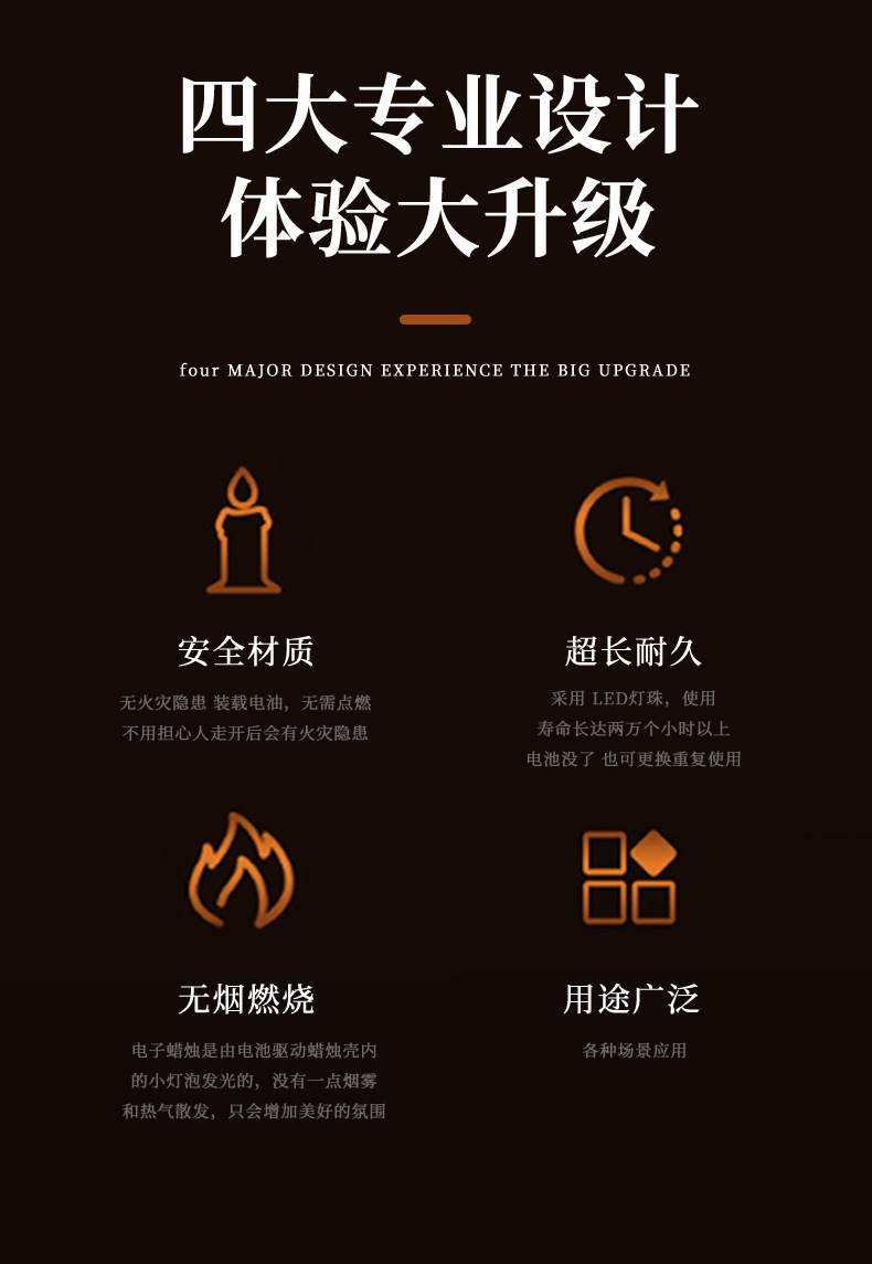 跨境无烟仿真长杆蜡烛 led发光白色聚会家居装饰长杆锥形发光蜡烛详情4