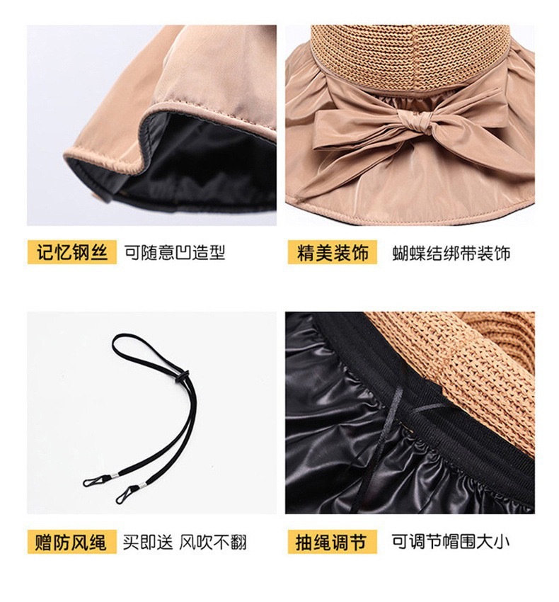 成人款可折叠黑胶渔夫帽 遮脸防晒大檐帽子 防紫外线太阳帽 女士蝴蝶结装饰遮阳帽详情16