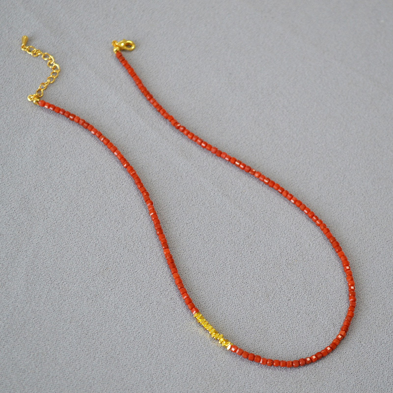 国潮新中式小众设计南红玛瑙切角方粒真石碎银子串珠简约项链手链详情4