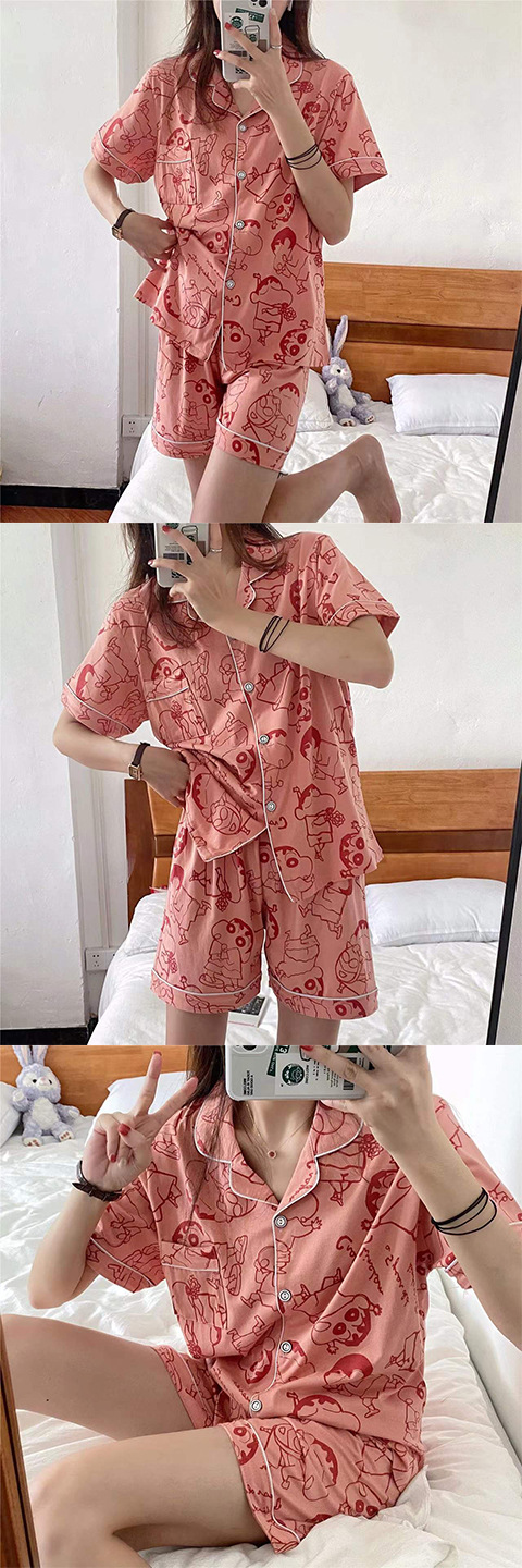 ins Fresh pajama women Summer short sleeves and shorts Korean cardigan plus-size Korean Japanese-style home wear two-piece set pic 37