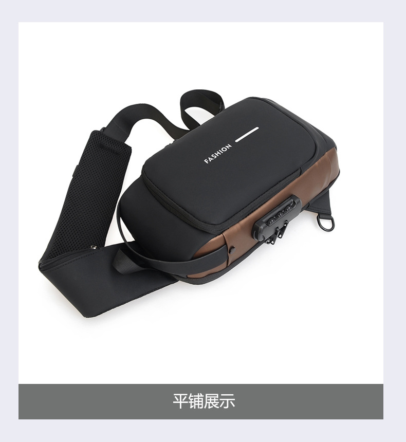 单肩包男款潮流防盗密码锁男士胸包尼龙外贸新款大容量斜挎包手提详情41