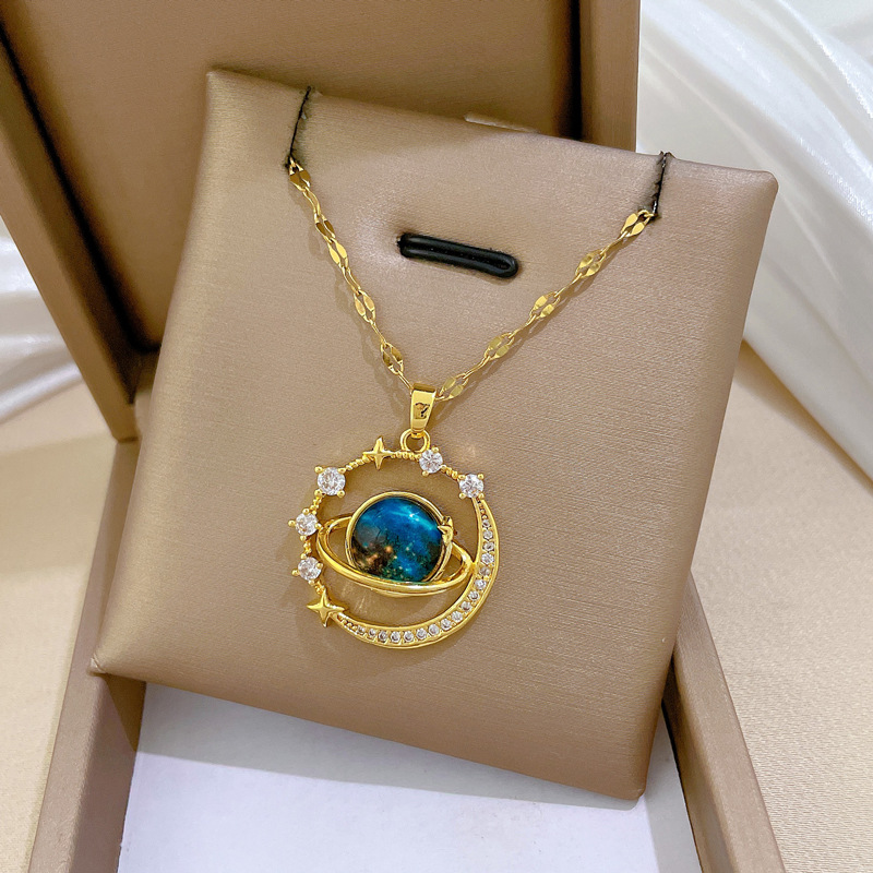 【钛钢】星空星球轻奢气质华丽满钻项链女百搭锁骨链钛钢链条详情8