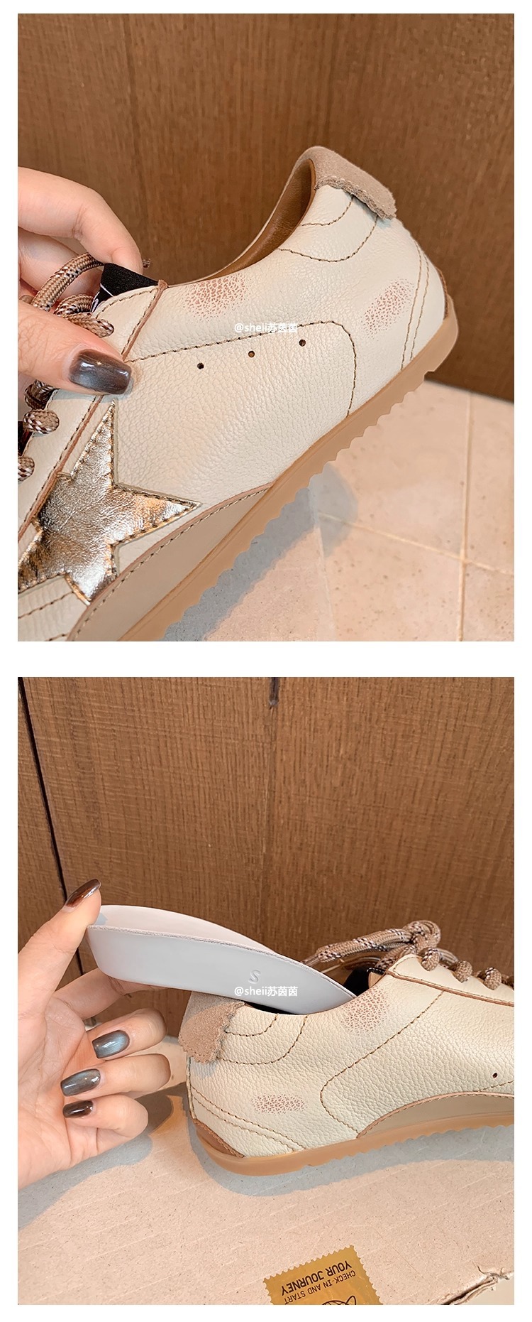 【苏茵茵】二代版~擦色小牛皮复古鸳鸯带板鞋女星星鞋厚底小脏鞋详情16