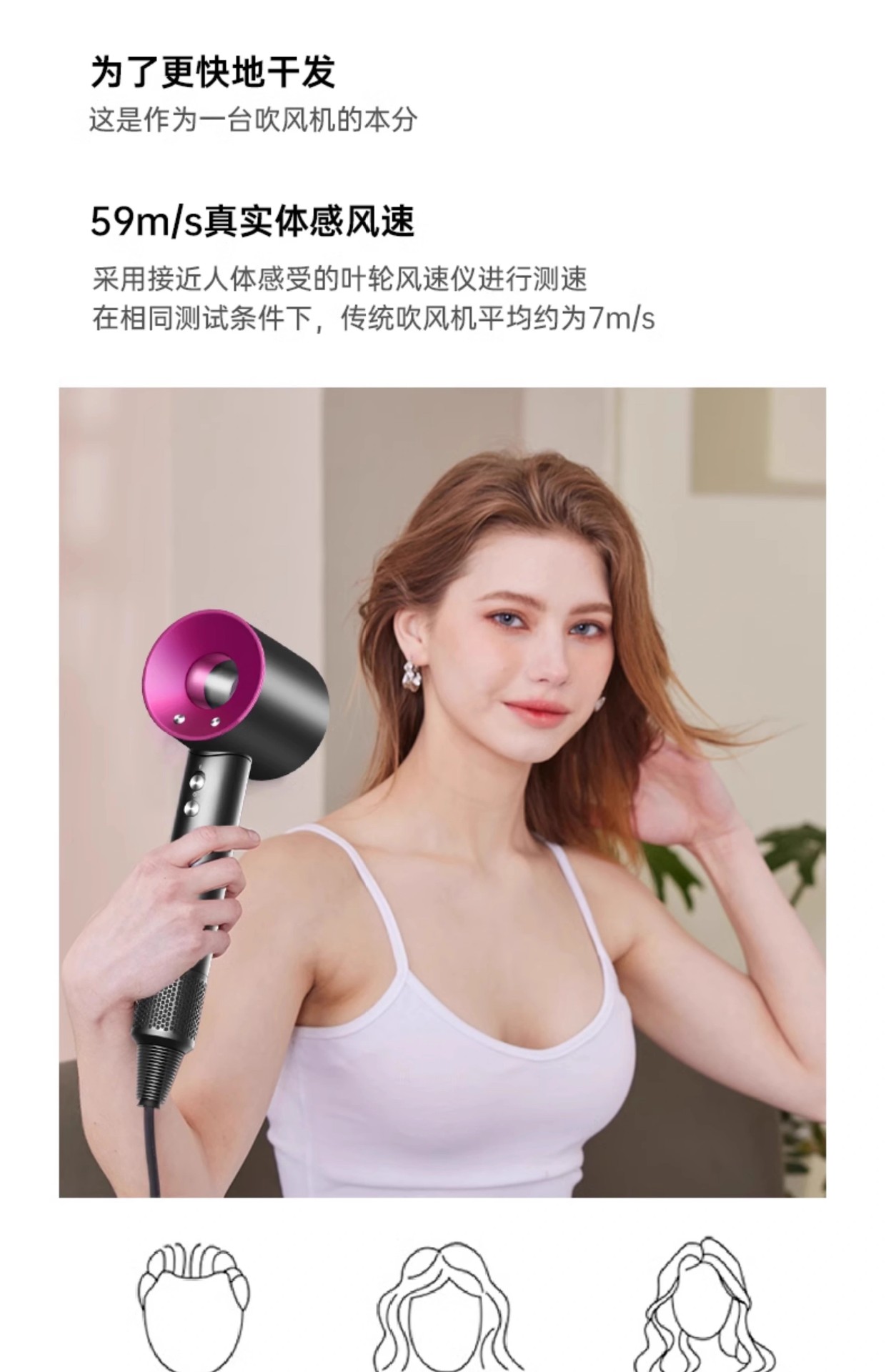 新款跨境无叶吹风机家用宿舍蓝光恒温护发大功率冷热风静音吹风筒详情3