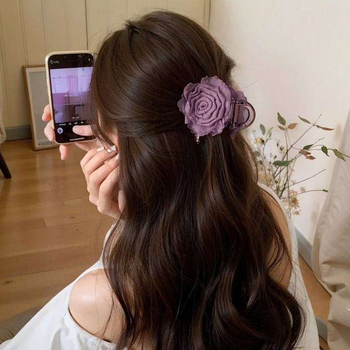 超仙氛围感仿真百合花朵发夹唯美高级感后脑勺盘发鲨鱼夹发抓头饰详情6