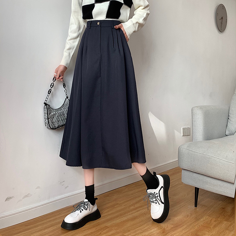 The new Korean-style slimming MIDI skirt for women in the 2022 autumn and winter season is in vogue with A large swing A-line skirt trend pic 25