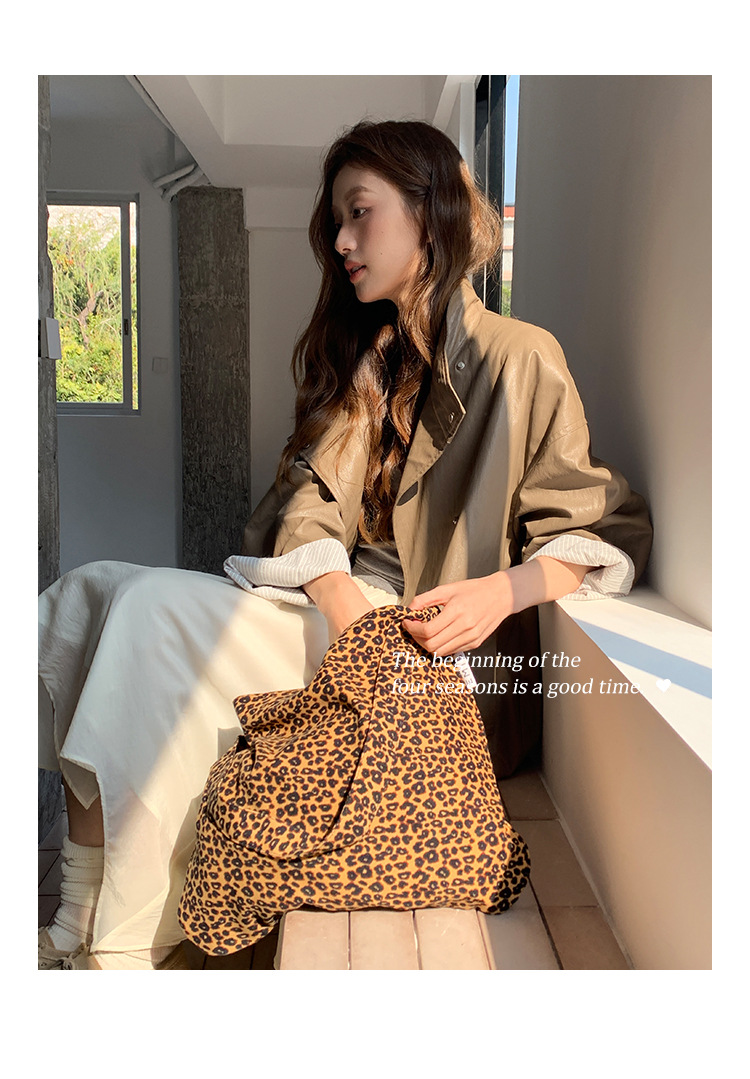 MOXI十三行女装2025春季新款皮衣外套女高级感中长款PU皮夹克外套详情11