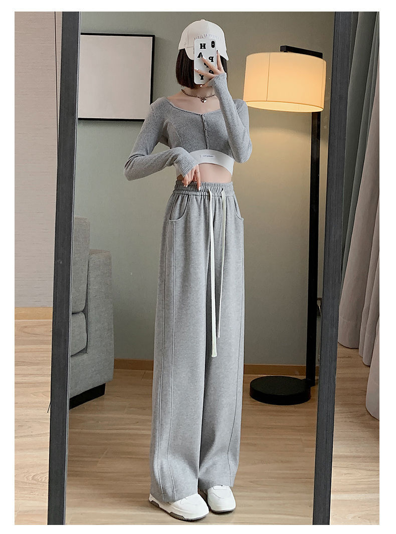 白色阔腿裤女2025年新款春秋高腰直筒秋季薄款休闲卫裤香蕉运动裤详情2
