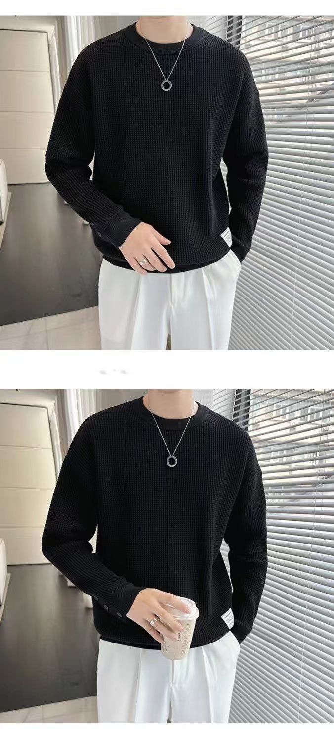 A beige laid-back style top for men, a high-end design for spring and autumn, a long-sleeved shirt from a trendy brand, paired with a round-neck base layer pic 4