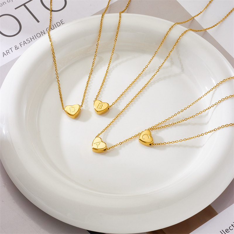 18K金不锈钢26个英文字母桃心形吊坠项链欧美新款项链男女通用详情17