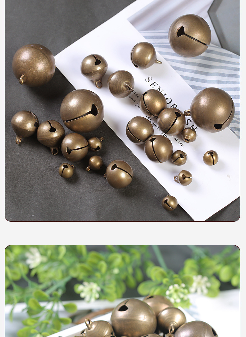 Bells, brass bells, bronze single-character bell pendants, small pendants, diy ornaments, Christmas raw copper bells pic 38
