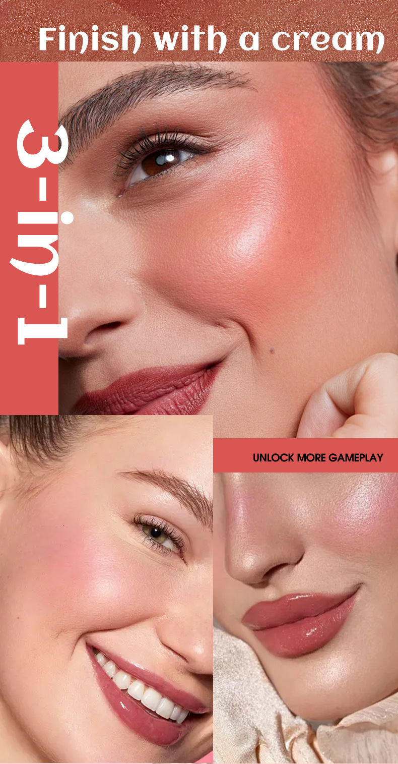 【跨境专供】MEIDIAN魅点腮红唇部多效膏面部彩妆防水腮红膏批发详情5