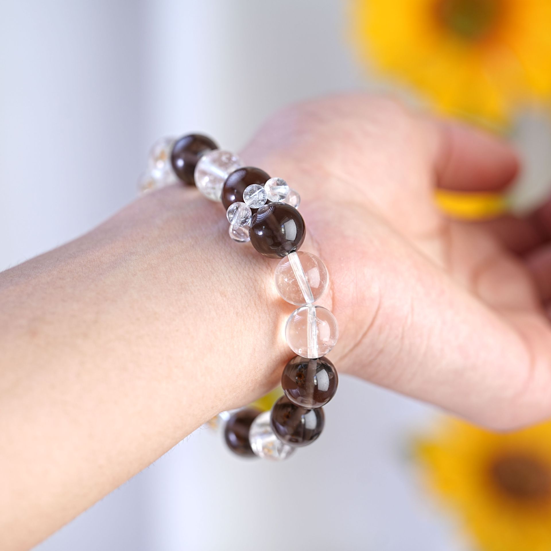 新中式天然白水晶配黑曜石手串复古轻奢高级感女手链串珠饰品配饰详情1