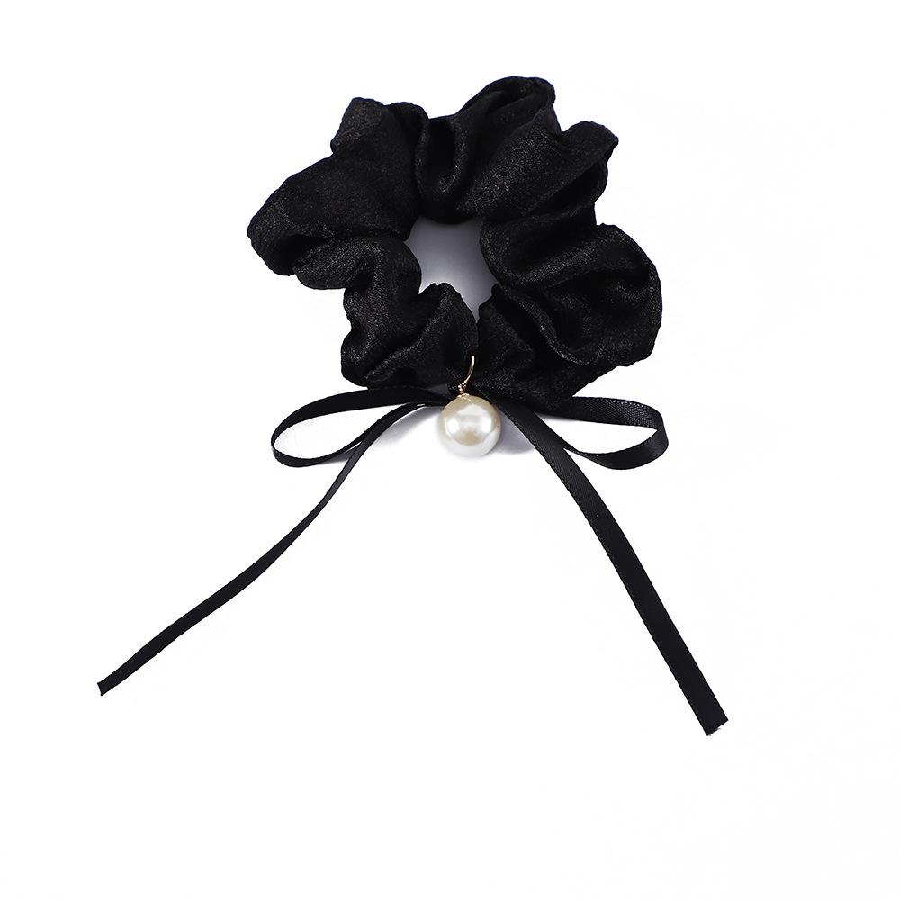 Korean-style large intestine hair band with pearl ribbons and satin headband, elegant ins style. Wholesale large intestine hair band accessories, hair accessories and headwear pic 8