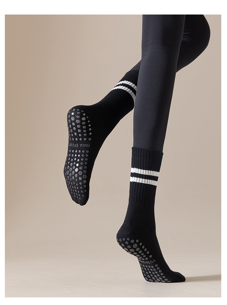 纯棉瑜伽袜子女中筒防滑硅胶室内健身普拉提运动休闲袜批发详情13