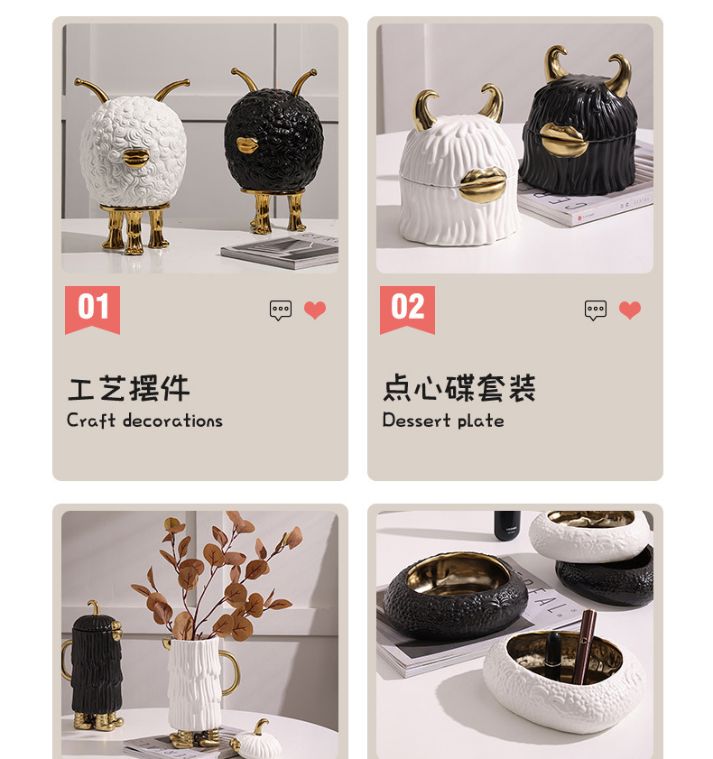 Nordic black and gold fun monster storage cans, creative decoration rooms, homestays, TV cabinets, soft furnishings, daily necessities, dust-proof glass sealed cans pic 10