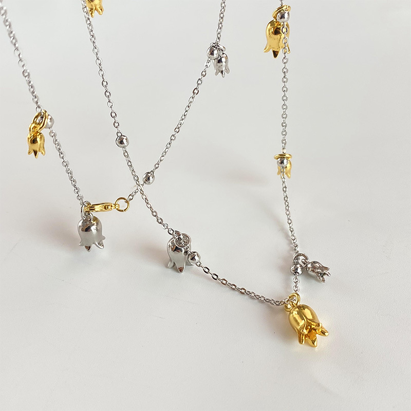 ins风长款风铃兰花双层叠戴项链女轻奢设计高级感超长颈链锁骨链详情4