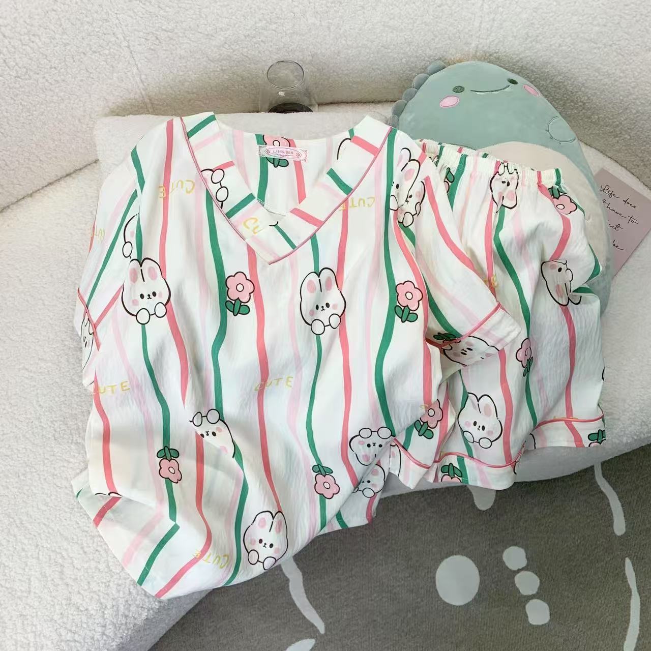 亚马逊休闲爆款夏季短袖云朵棉睡衣女宽松舒适ins抖音网红家居服详情16