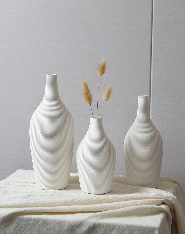2026 New Nordic Ins-style creative white striped ceramic vase, living room dining table, home dried flower arrangement decorative item pic 1