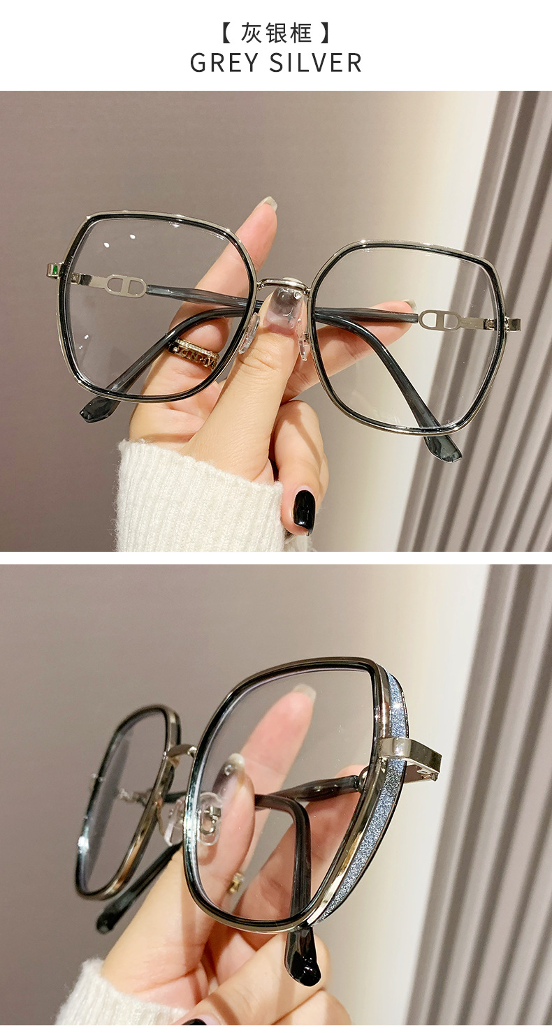 The new Korean-style fashionable flat light glasses for women with anti-blue light large-frame slimming effect can be paired with the same style on Xiaohongshu for myopia pic 12