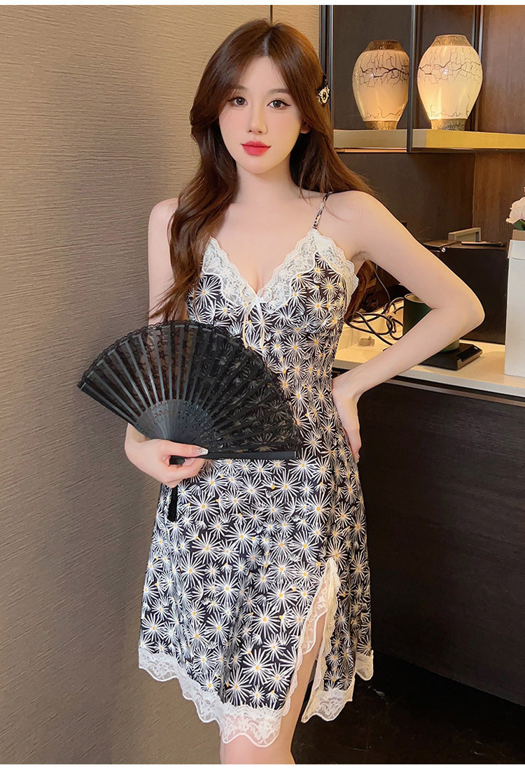2023新款性感睡裙女士夏季吊带冰雪丝睡衣ins印花纯欲睡衣带胸垫详情26