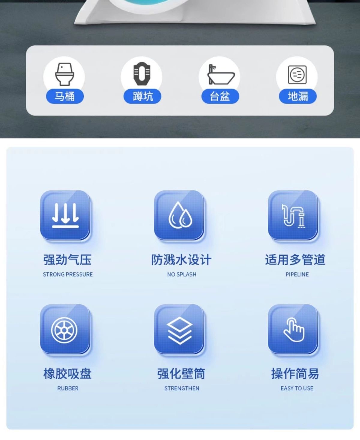 Toilet unclogging tool, plunger, toilet clogging wonder, powerful pipe suction and drainage tool, one plunger pic 2