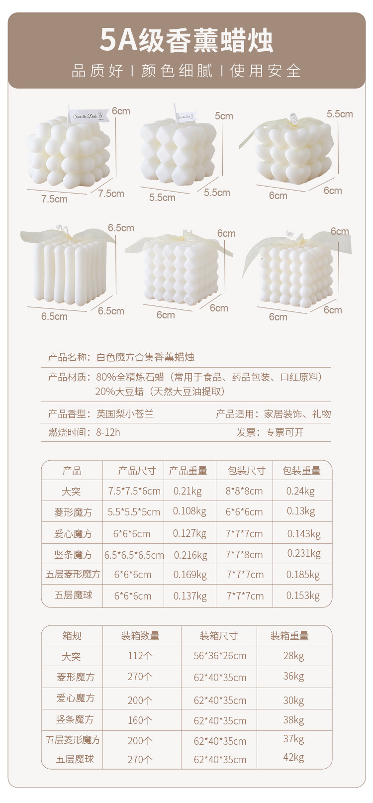 批发白色几何魔方香薰蜡烛香氛伴手礼创意家居摆件办公文化气氛布置用品详情1