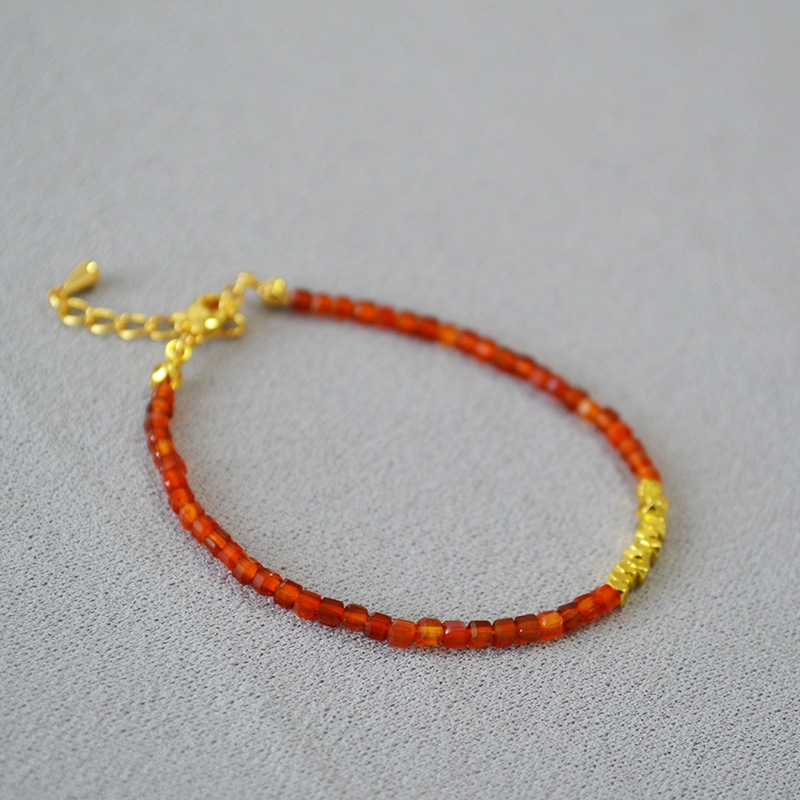 国潮新中式小众设计南红玛瑙切角方粒真石碎银子串珠简约项链手链详情17