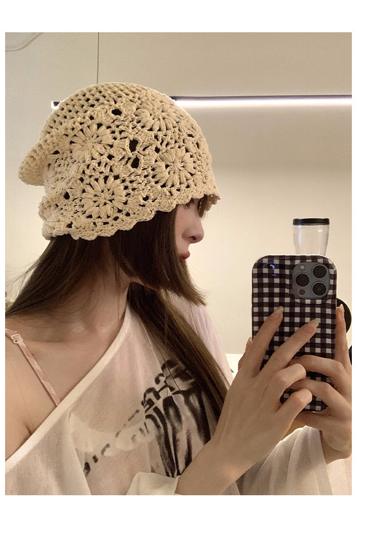 A collection of Japanese-style hand-woven headscarves, thin, hollowed-out woolen hats for women, and retro and artistic knitted hats pic 8
