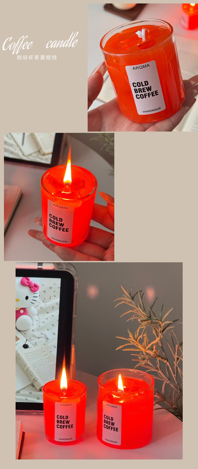 Three different colors of scented candles: red gradient blue AROMA COLD BREW COFFEE MANOMICE Coconut Scented car silicone candle mold pic 3