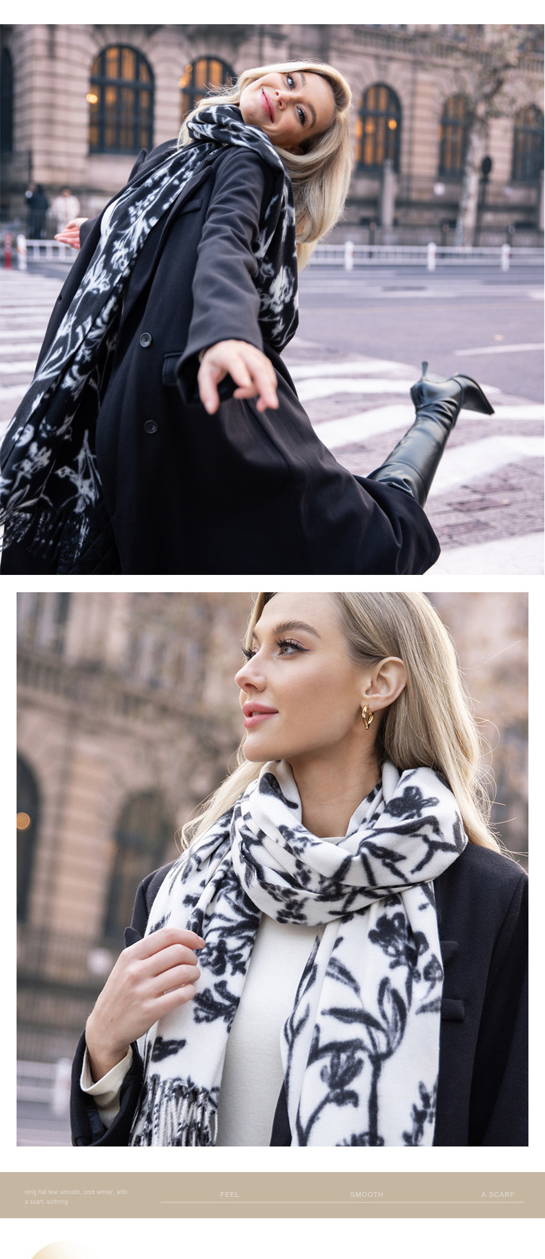 跨境2025秋冬新款韩版甜妹风印花围巾女保暖加厚仿羊绒网红款围脖详情15