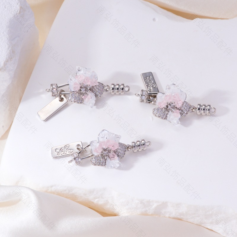 18K gold color-preserving inlaid zircon plum blossom connection at the end pearl buckle bracelet necklace, universal buckle diy jewelry accessory pic 15