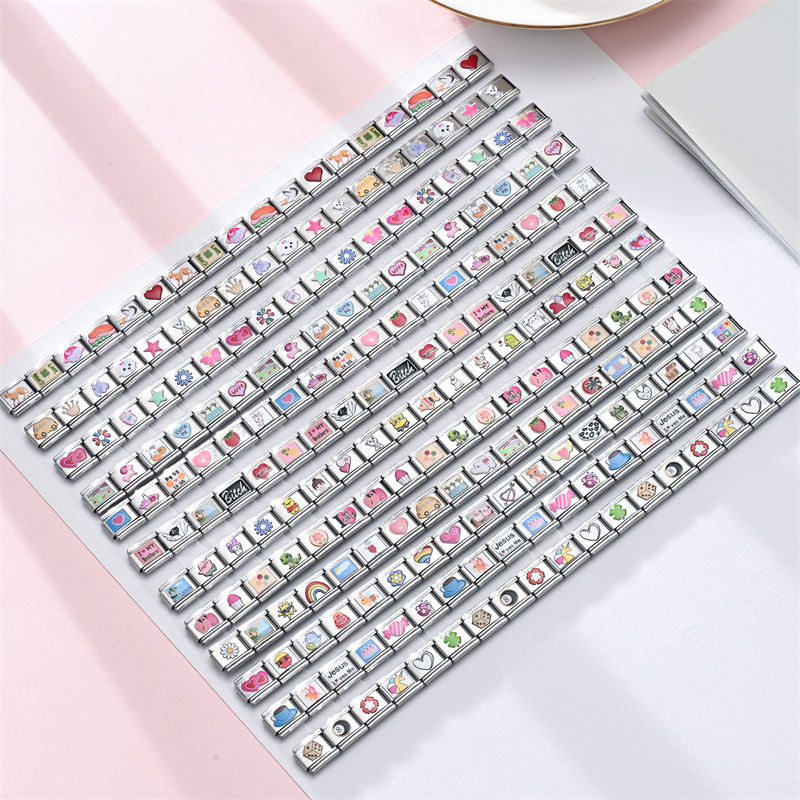 意大利模块手链 不锈钢创意弹力手环 拼接方块火车卡印花手链详情1