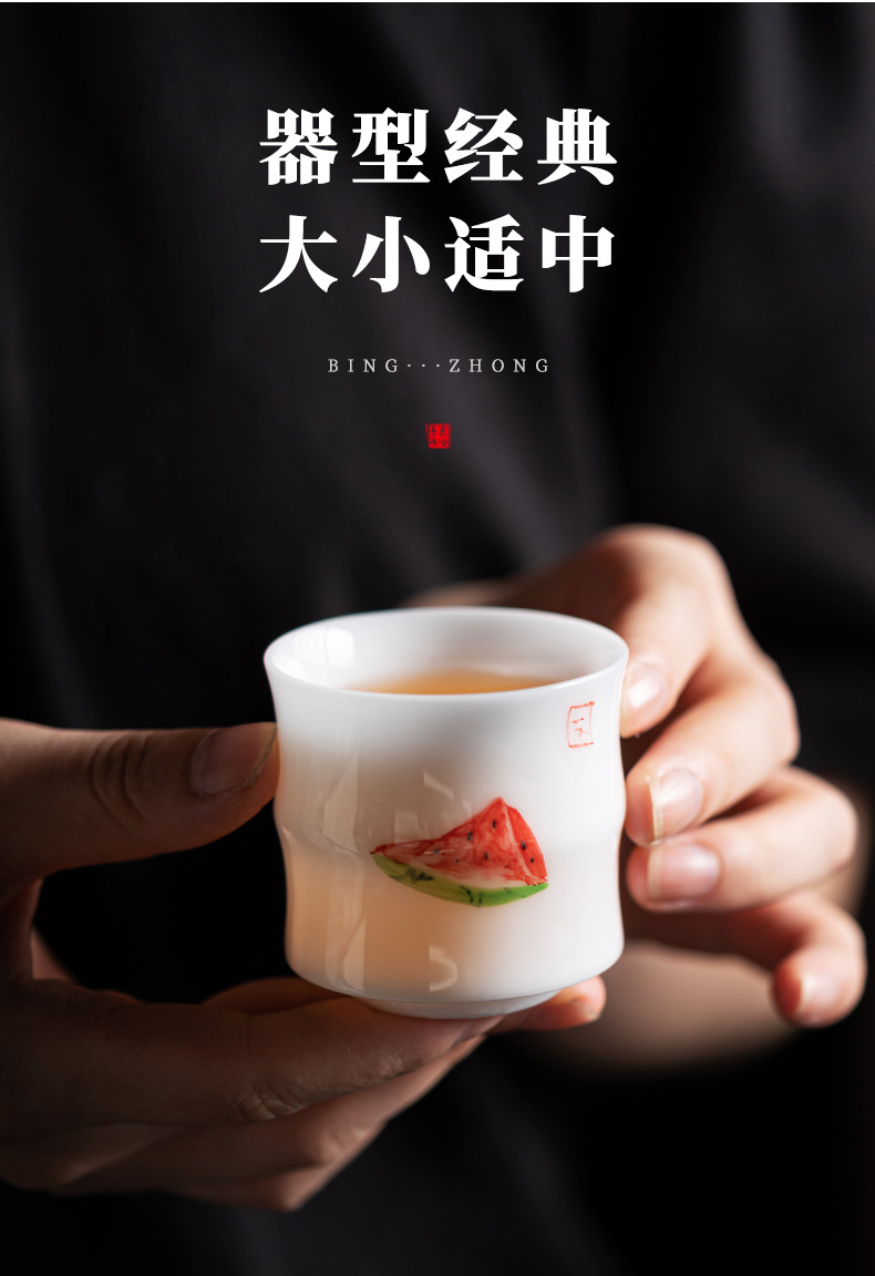 德化羊脂玉个人茶杯冰种玉瓷女士茶具主人杯品茗杯家用办公室茶杯详情19
