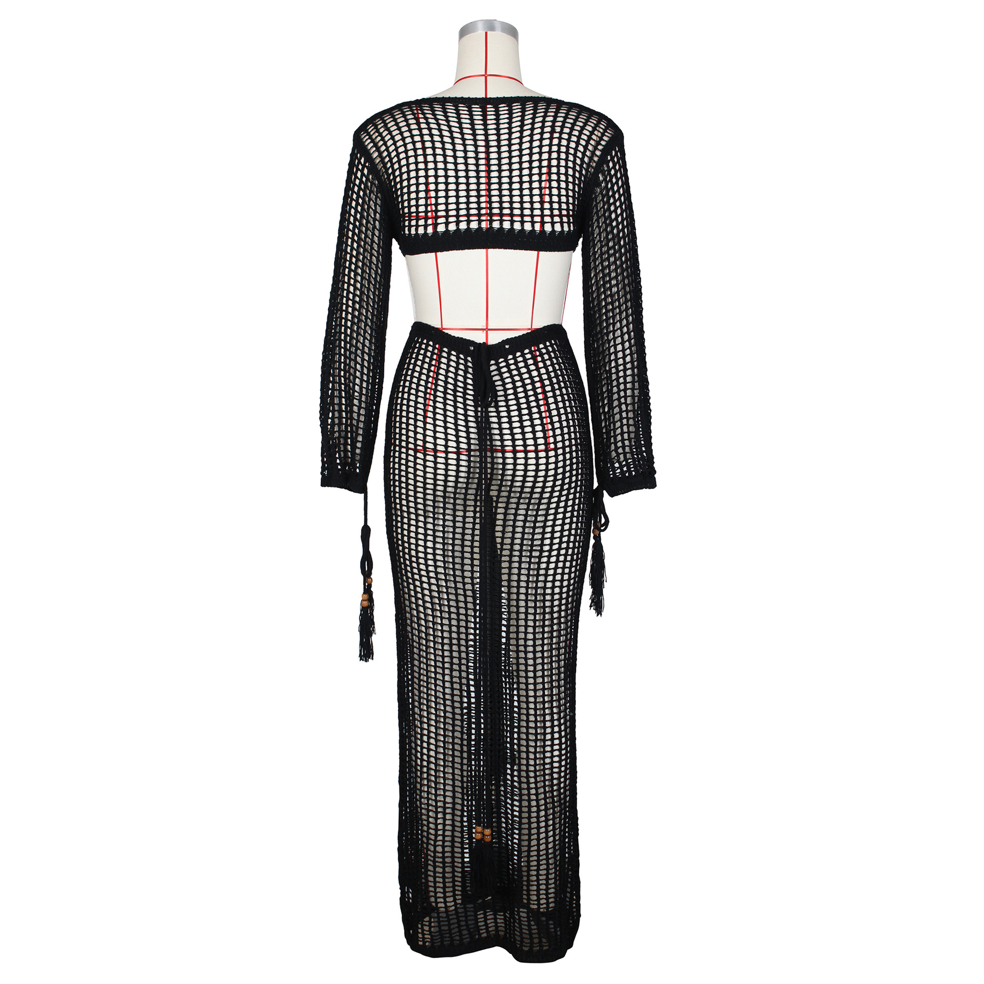 亚马逊速卖通欧美女装性感镂空针织连衣裙夏季深V沙滩罩衫长裙详情11