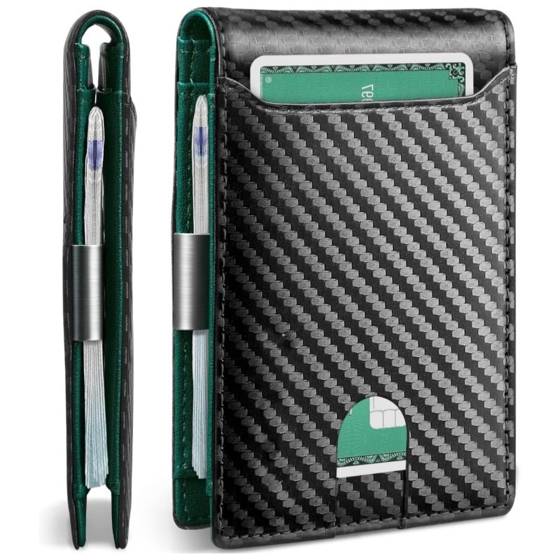 现货欧美碳纤维男士卡包简约皮夹钱包男翻盖二折超薄男士钱包跨境详情16